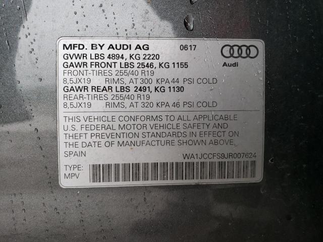 WA1JCCFS9JR007624 - 2018 AUDI Q3 PREMIUM PLUS GRAY photo 13