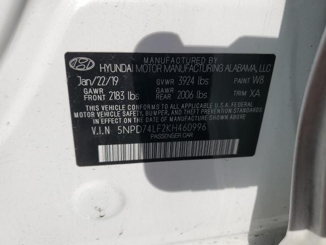 5NPD74LF2KH460996 - 2019 HYUNDAI ELANTRA SE WHITE photo 12