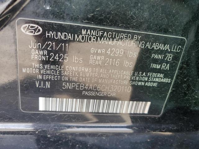 5NPEB4AC6CH320110 - 2012 HYUNDAI SONATA GLS BLACK photo 12