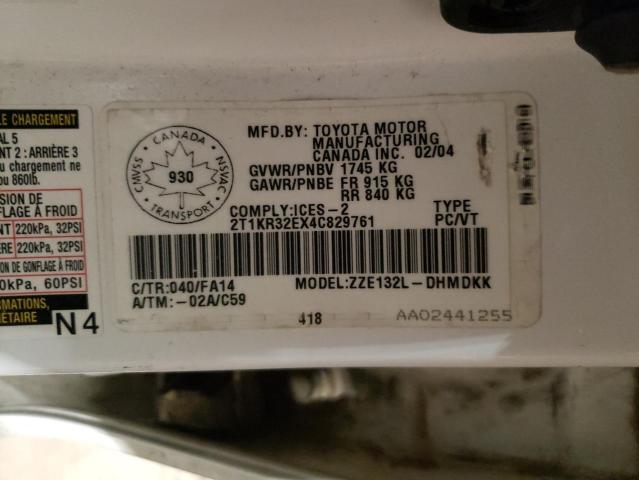 2T1KR32EX4C829761 - 2004 TOYOTA COROLLA MA XR WHITE photo 13