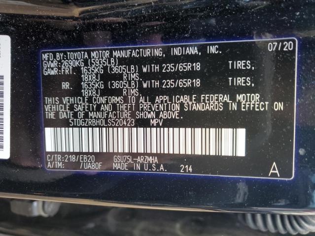 5TDGZRBH0LS520423 - 2020 TOYOTA HIGHLANDER XLE BLACK photo 13