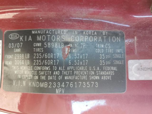 KNDMB233476173573 - 2007 KIA SEDONA EX MAROON photo 14