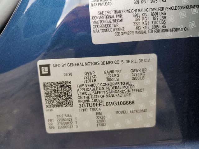 3GTU9FEL6MG108668 - 2021 GMC SIERRA K1500 DENALI BLUE photo 12