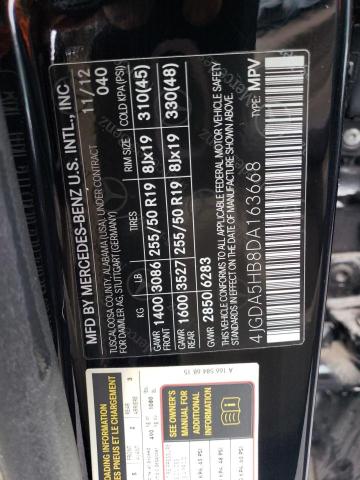 4JGDA5HB8DA163668 - 2013 MERCEDES-BENZ ML 350 4MATIC BLACK photo 13