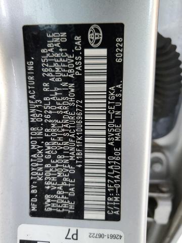 4T1BF1FK1DU696772 - 2013 TOYOTA CAMRY L SILVER photo 12