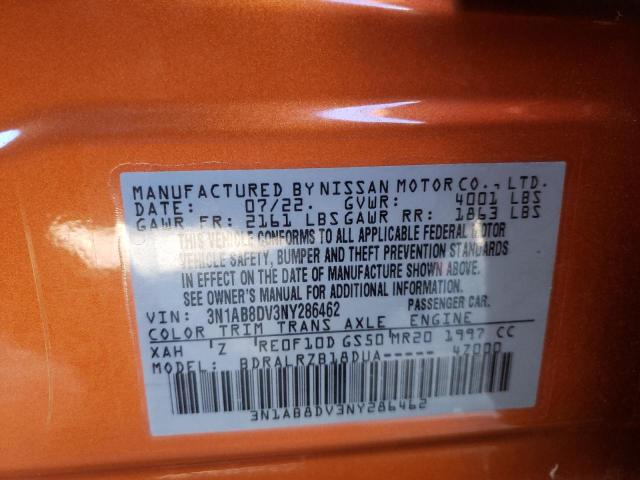 3N1AB8DV3NY286462 - 2022 NISSAN SENTRA SR ORANGE photo 12