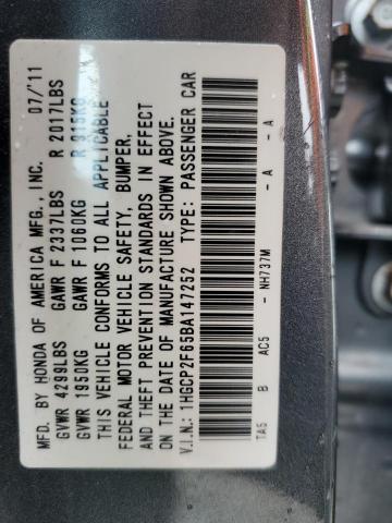 1HGCP2F65BA147252 - 2011 HONDA ACCORD SE ნაცრისფერი ფოტო 13