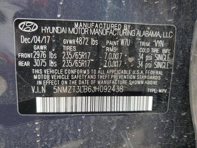 5NMZT3LB6JH092438 - 2018 HYUNDAI SANTA FE S BLUE photo 12