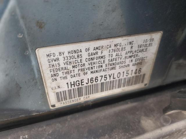 1HGEJ6675YL015146 - 2000 HONDA CIVIC LX 绿色 照片 12