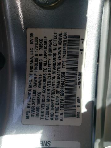 19XFA16589E042369 - 2009 HONDA CIVIC LX SILVER photo 12