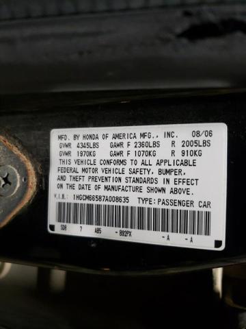 1HGCM66587A008635 - 2007 HONDA ACCORD EX BLACK photo 12