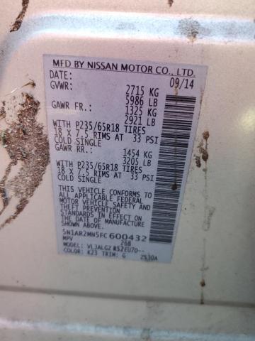 5N1AR2MN5FC600432 - 2015 NISSAN PATHFINDER SILVER photo 14