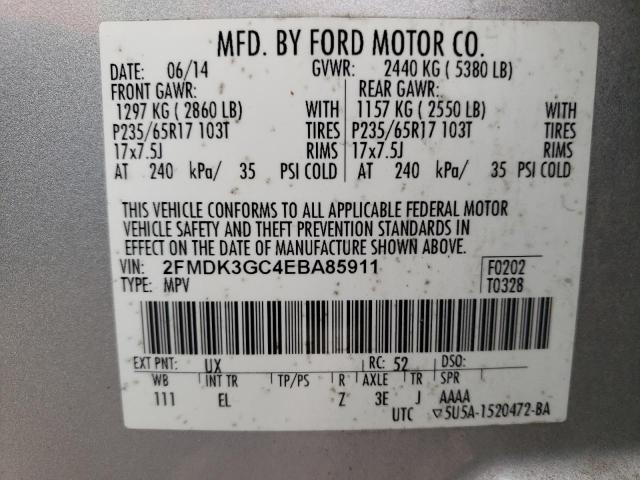 2FMDK3GC4EBA85911 - 2014 FORD EDGE SE SILVER photo 12