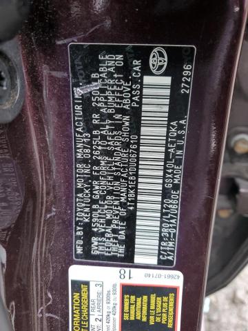 4T1BK1EB1DU067610 - 2013 TOYOTA AVALON BASE PURPLE photo 12