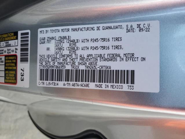 3TYRX5GN9NT066959 - 2022 TOYOTA TACOMA ACCESS CAB ვერცხლისფერი ფოტო 12