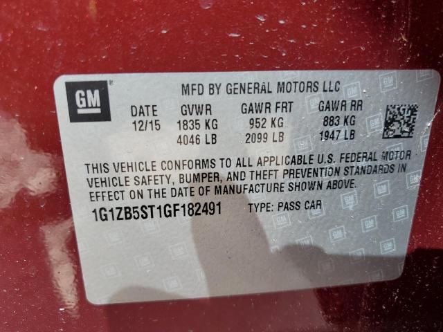 1G1ZB5ST1GF182491 - 2016 CHEVROLET MALIBU LS RED photo 12