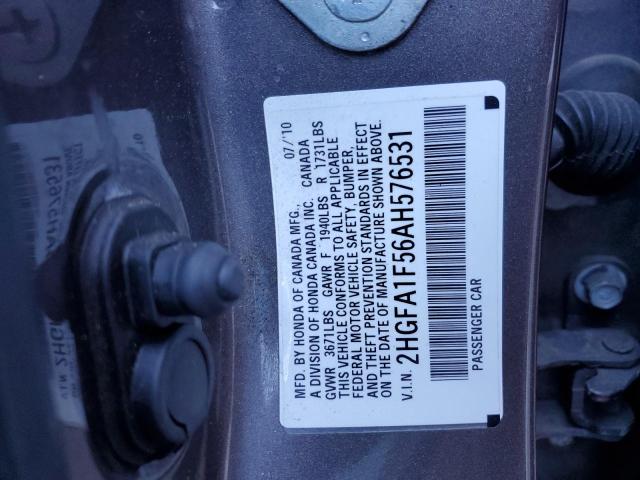 2HGFA1F56AH576531 - 2010 HONDA CIVIC LX GRAY photo 13