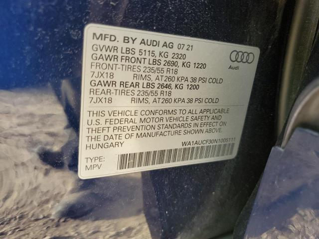 WA1AUCF30N1005111 - 2022 AUDI Q3 PREMIUM 40 BLUE photo 12