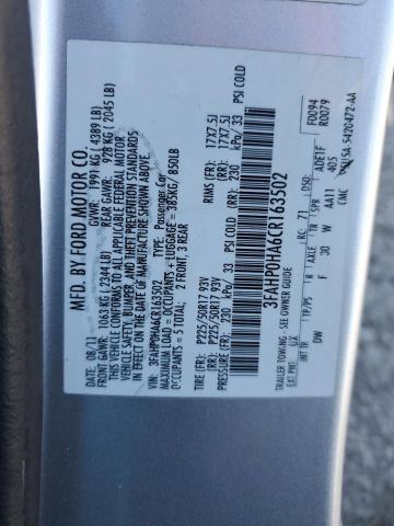 3FAHP0HA6CR163502 - 2012 FORD FUSION SE SILVER photo 13