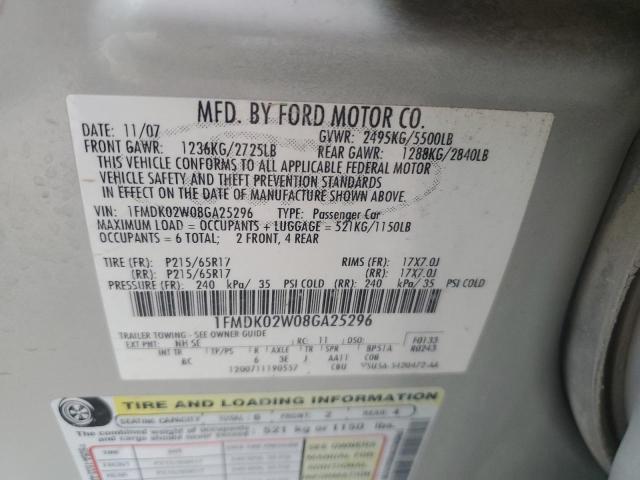 1FMDK02W08GA25296 - 2008 FORD TAURUS X SEL GOLD photo 12