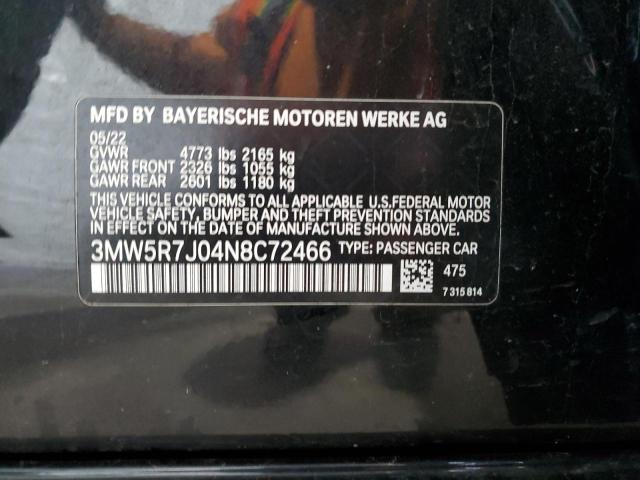 3MW5R7J04N8C72466 - 2022 BMW 330XI BLACK photo 12