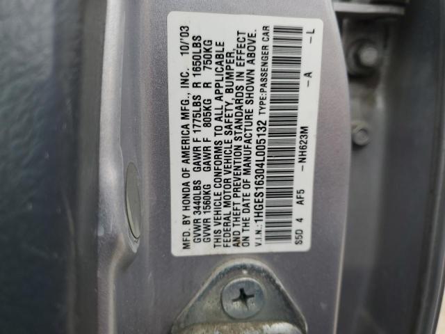 1HGES16304L005132 - 2004 HONDA CIVIC DX VP Boz foto 8