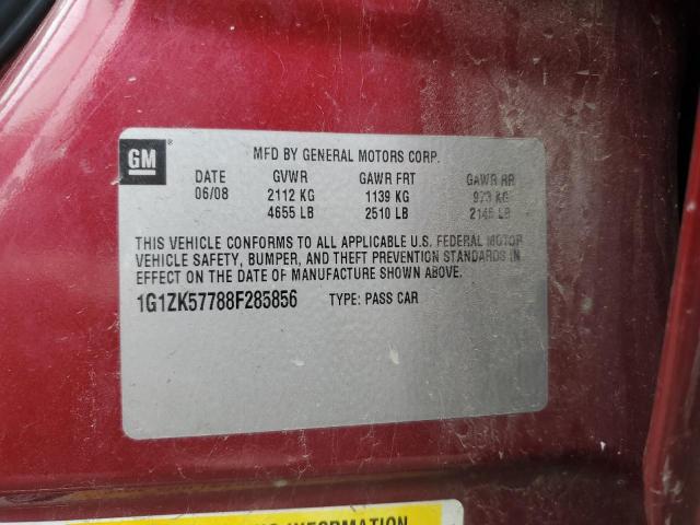 1G1ZK57788F285856 - 2008 CHEVROLET MALIBU LTZ მუქწითელი ფოტო 12