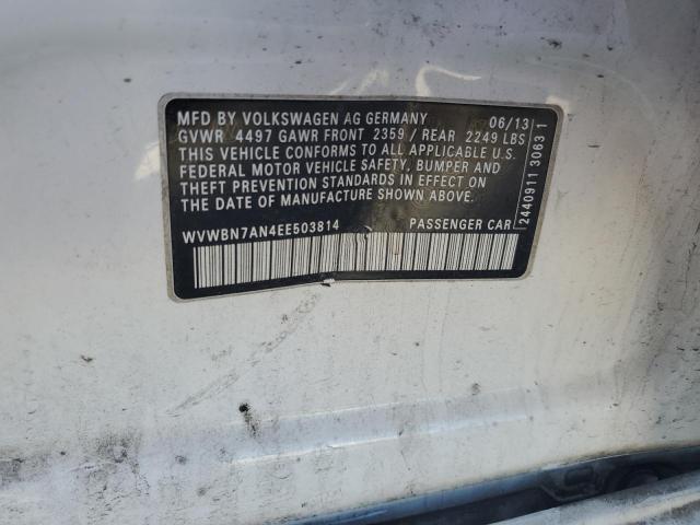 WVWBN7AN4EE503814 - 2014 VOLKSWAGEN CC SPORT WHITE photo 12