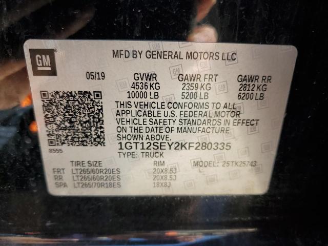 1GT12SEY2KF280335 - 2019 GMC SIERRA K2500 DENALI BLACK photo 12