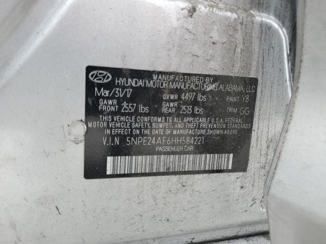 5NPE24AF6HH584221 - 2017 HYUNDAI SONATA SE SILVER photo 12