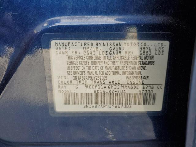 3N1AB7AP9JY267005 - 2018 NISSAN SENTRA S BLUE photo 12