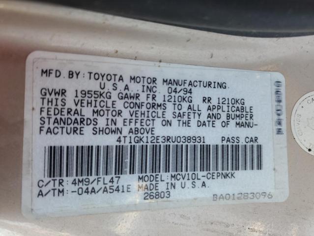 4T1GK12E3RU038931 - 1994 TOYOTA CAMRY LE GOLD photo 12