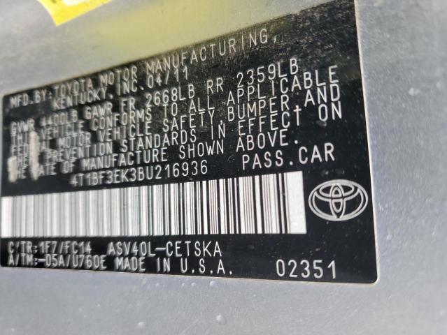 4T1BF3EK3BU216936 - 2011 TOYOTA CAMRY BASE SILVER photo 13