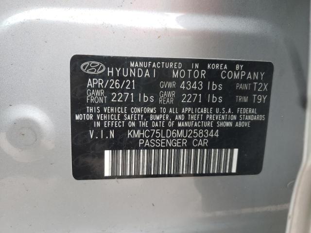 KMHC75LD6MU258344 - 2021 HYUNDAI IONIQ SEL SILVER photo 12