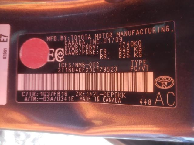 2T1BU40EX9C179523 - 2009 TOYOTA COROLLA BASE GRAY photo 12