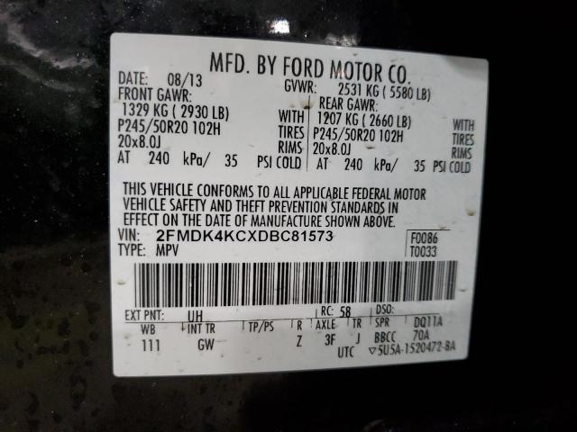 2FMDK4KCXDBC81573 - 2013 FORD EDGE LIMITED BLACK photo 13