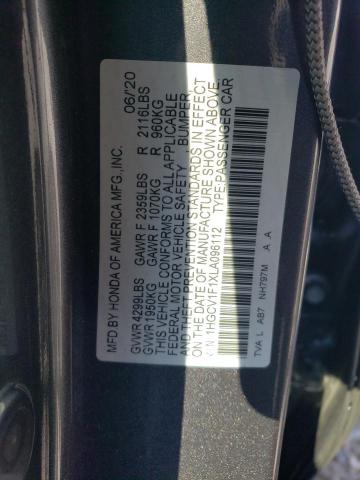 1HGCV1F1XLA096112 - 2020 HONDA ACCORD LX GRAY photo 13