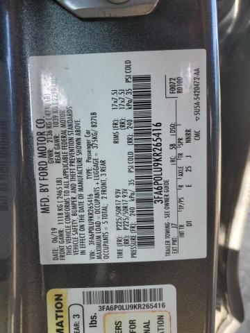 3FA6P0LU9KR265416 - 2019 FORD FUSION SE CHARCOAL photo 13