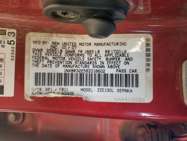 1NXBR32E58Z018602 - 2008 TOYOTA COROLLA CE RED photo 12