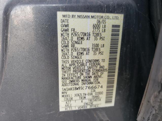 5N1AR18W95C766674 - 2005 NISSAN PATHFINDER LE GRAY photo 10