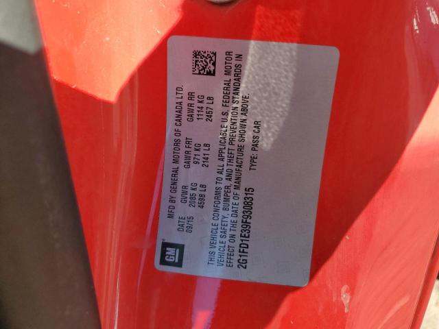 2G1FD1E39F9308315 - 2015 CHEVROLET CAMARO LT RED photo 13