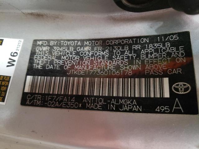 JTKDE177360106178 - 2006 TOYOTA SCION TC SILVER photo 10