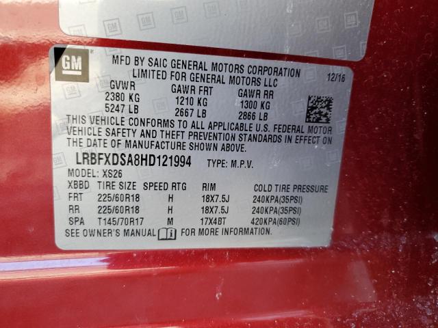 LRBFXDSA8HD121994 - 2017 BUICK ENVISION ESSENCE Կարմիր լուսանկար 14