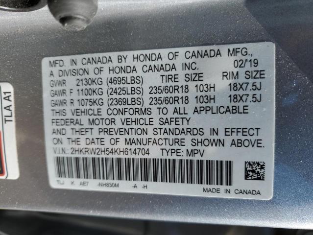 2HKRW2H54KH614704 - 2019 HONDA CR-V EX SILVER photo 13