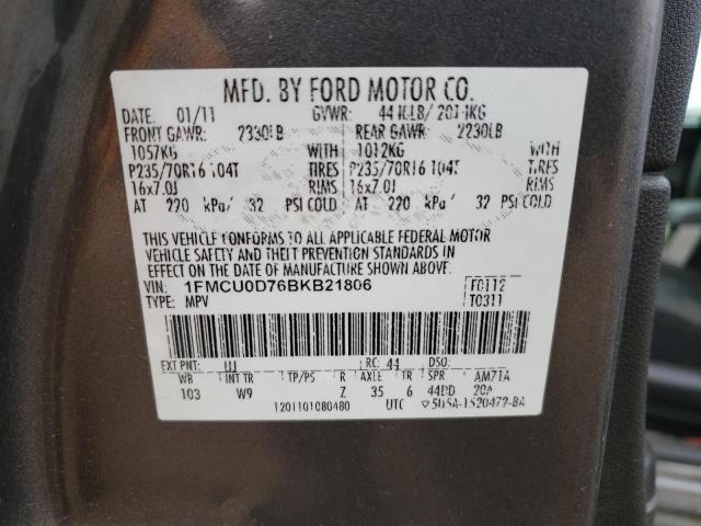 1FMCU0D76BKB21806 - 2011 FORD ESCAPE XLT GRAY photo 13