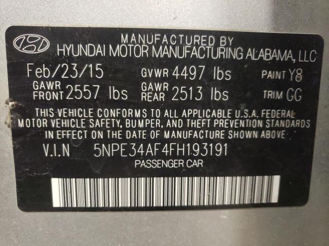 5NPE34AF4FH193191 - 2015 HYUNDAI SONATA SPORT SILVER photo 12