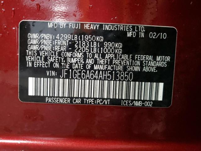 JF1GE6A64AH513850 - 2010 SUBARU IMPREZA 2.5I RED photo 12