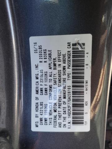 1HGCR2F77GA206165 - 2016 HONDA ACCORD EX GRAY photo 12