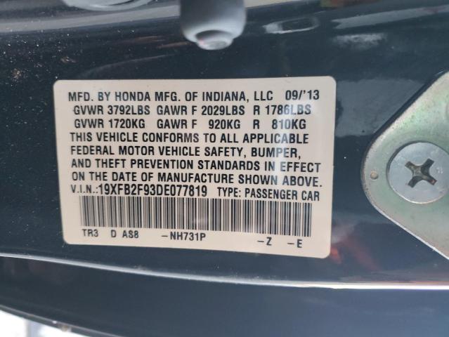 19XFB2F93DE077819 - 2013 HONDA CIVIC EXL შავი ფოტო 13