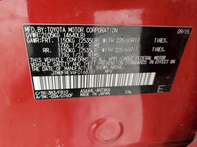 JTMBFREV6FD168761 - 2015 TOYOTA RAV4 LE RED photo 13